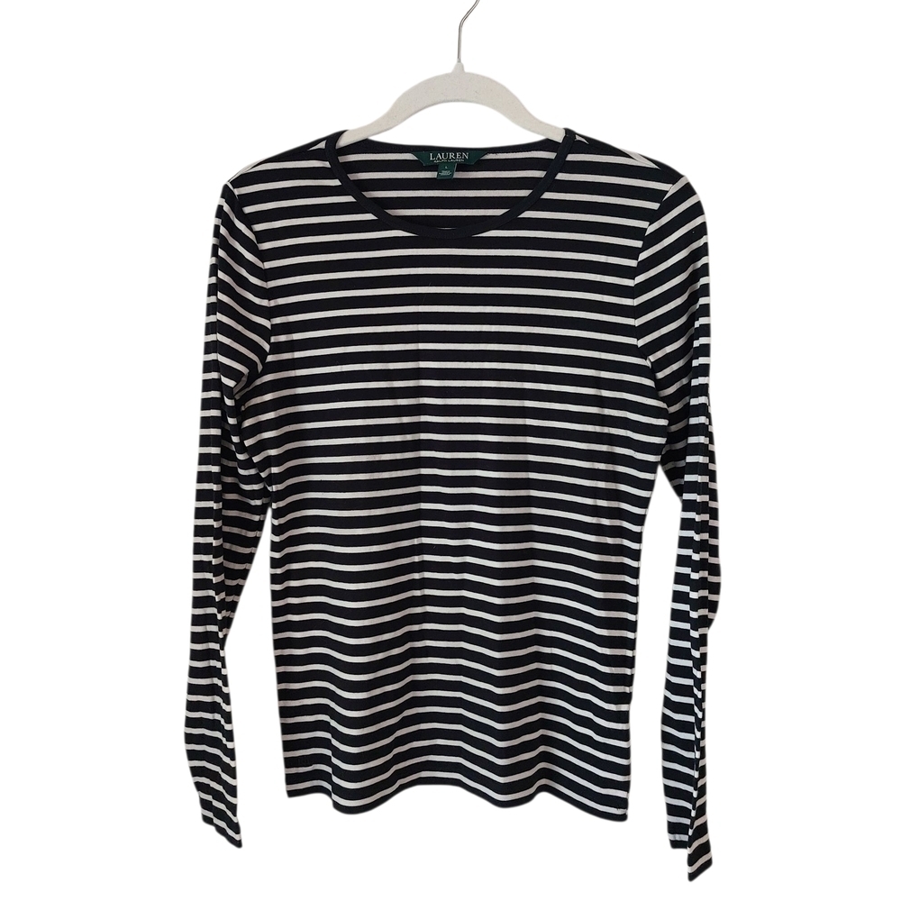 Lauren Ralph Lauren Black and White Striped Long Sleeve Tee